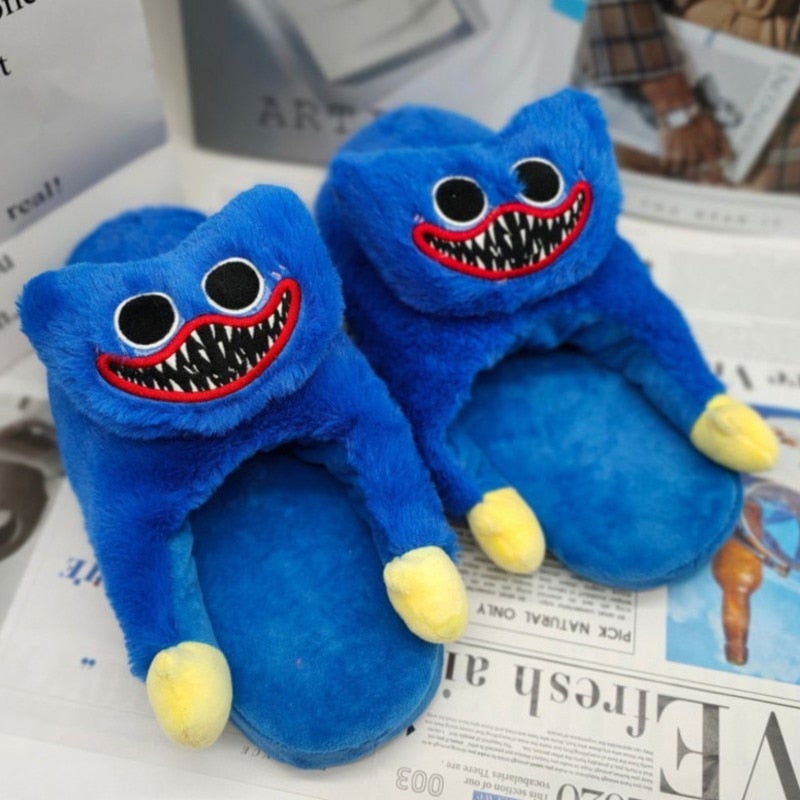 Blue Scary Plush Slippers